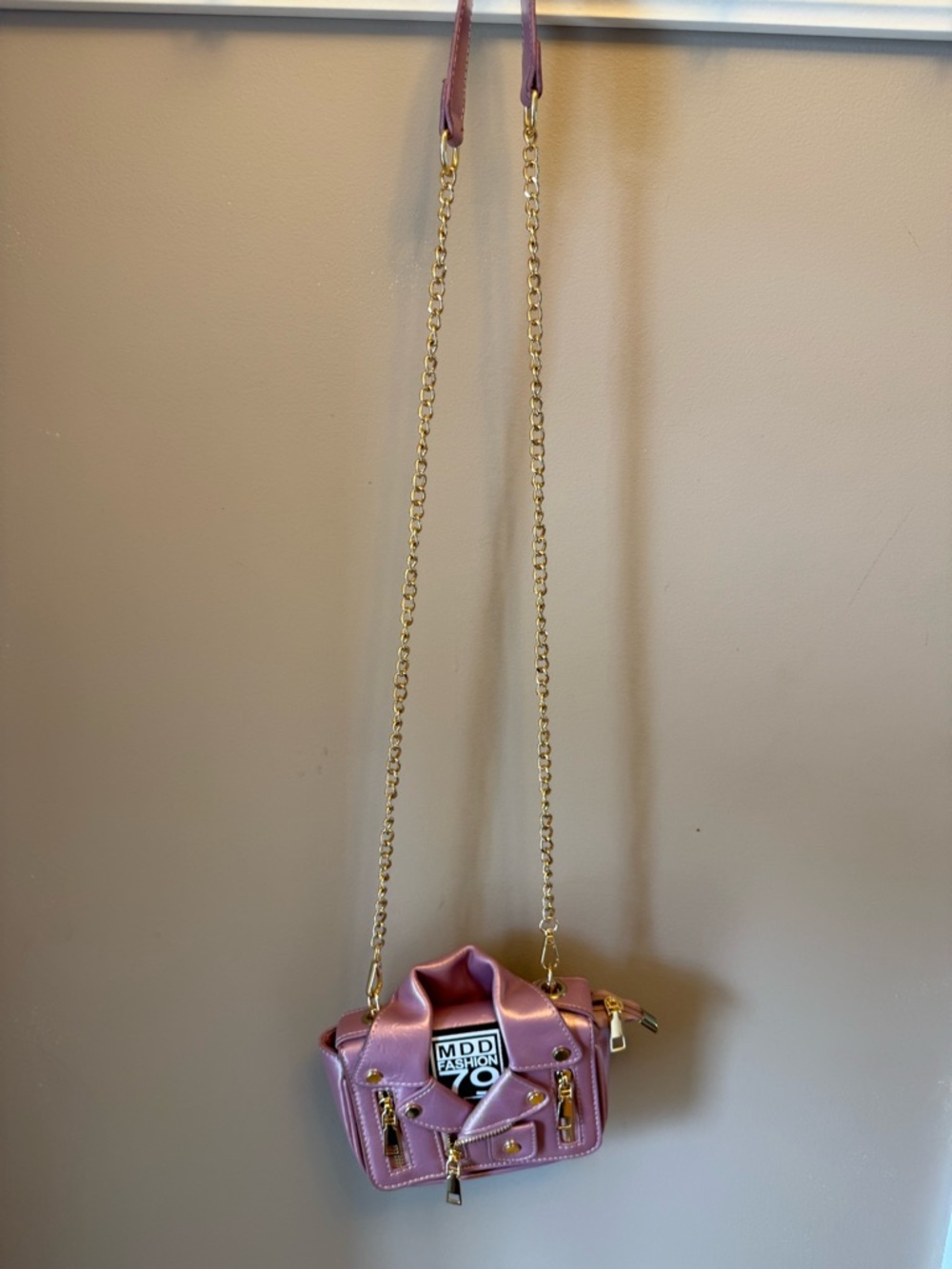 Pink Mini Shoulder Bag with Gold Chain